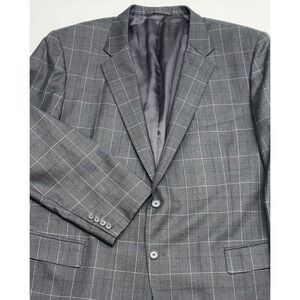 Bespoke Mahtani's Custom Tailors Charcoal Gray Windowpane Plaid Wool Blazer 50R